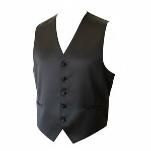 Black Satin 5 Button Tuxedo Waistcoat Vest Oversized XS PTP 19” Length 22” Goth